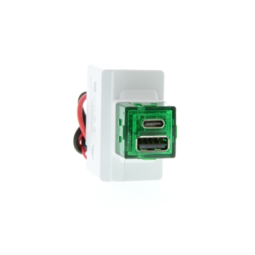 Iconic, Module Dual USB Charger, Type A+C, 15W, 300 Series, Vivid White