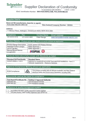 Iconic, 42E350RLD2M, PDL354RDMLED LED Rotary Dimmer, Declaration of Conformity