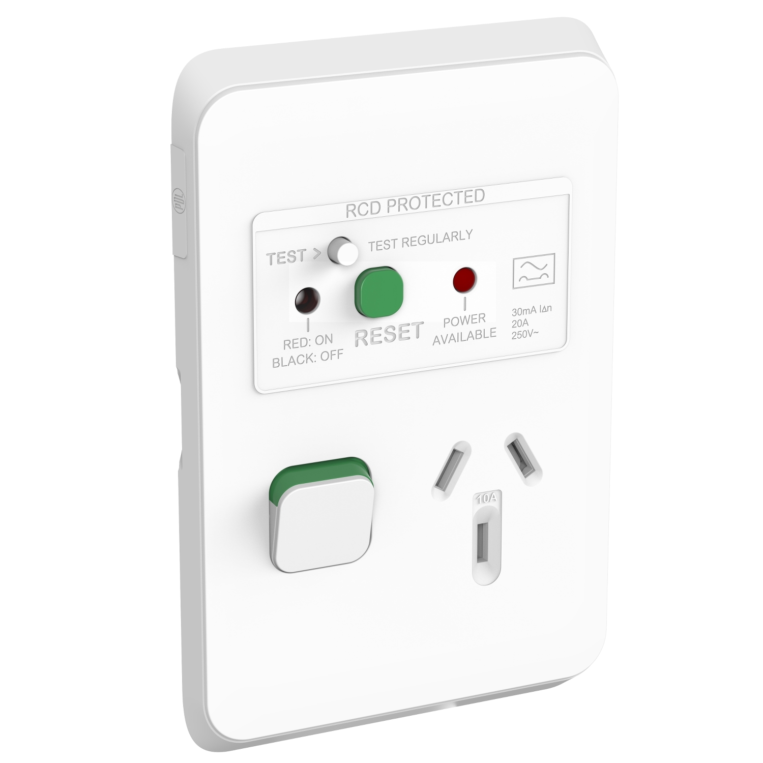PDL Iconic - Switched Socket RCD 30mA Vertical 10A - Vivid White