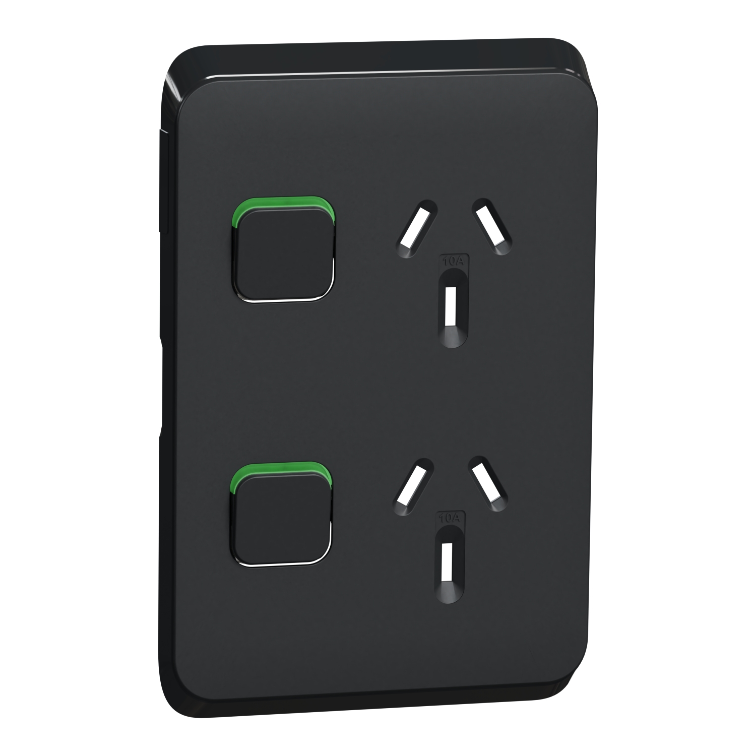 PDL Iconic - Cover Plate Double Switched Socket 10A Vertical - Solid Black