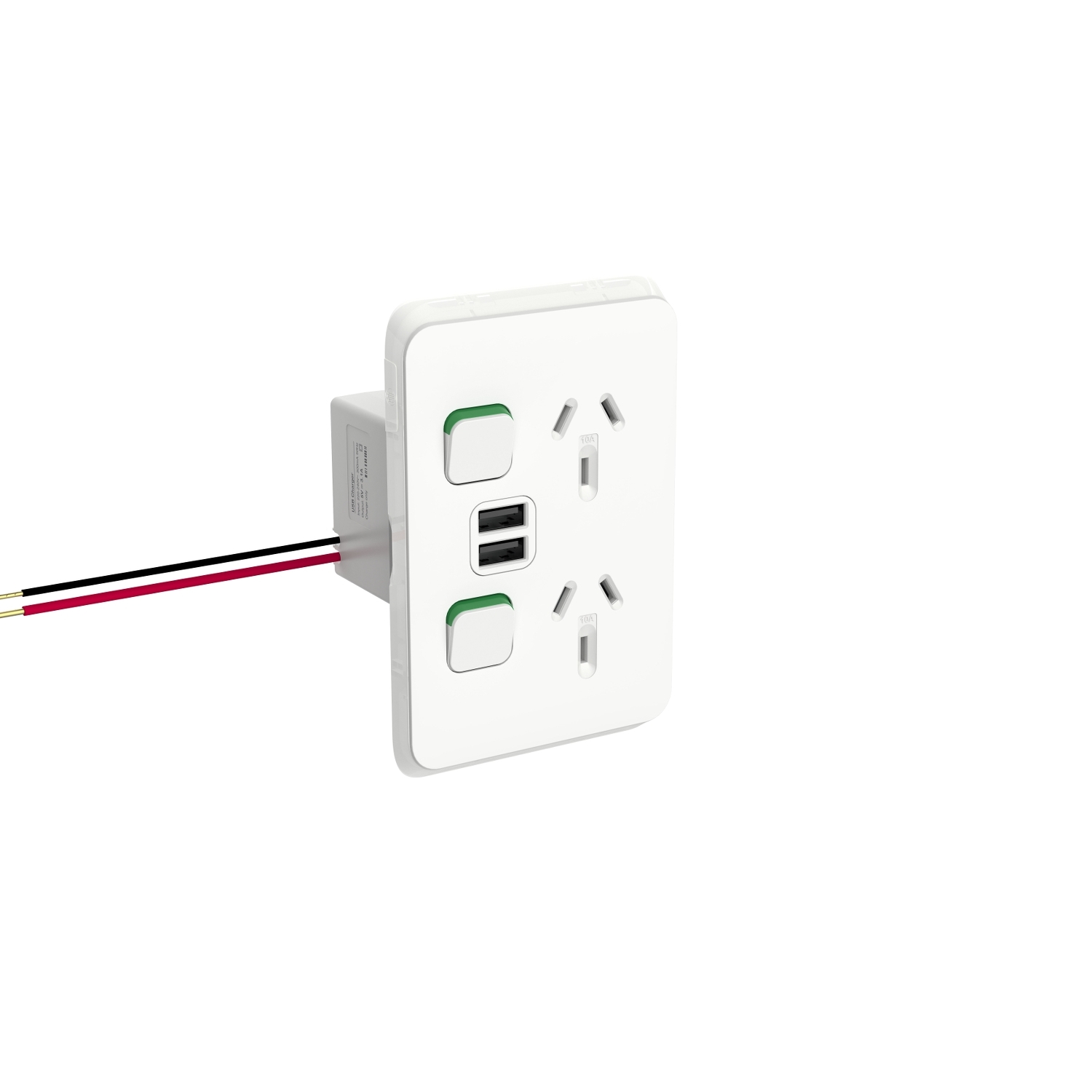PDL Iconic - Double Switched Socket Vertical + Double USB Type A - Vivid White