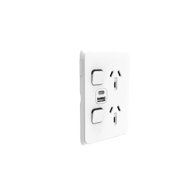 PDL Iconic, Switched Socket, 2 Switch & 2 Socket, USB, Vert, 10A