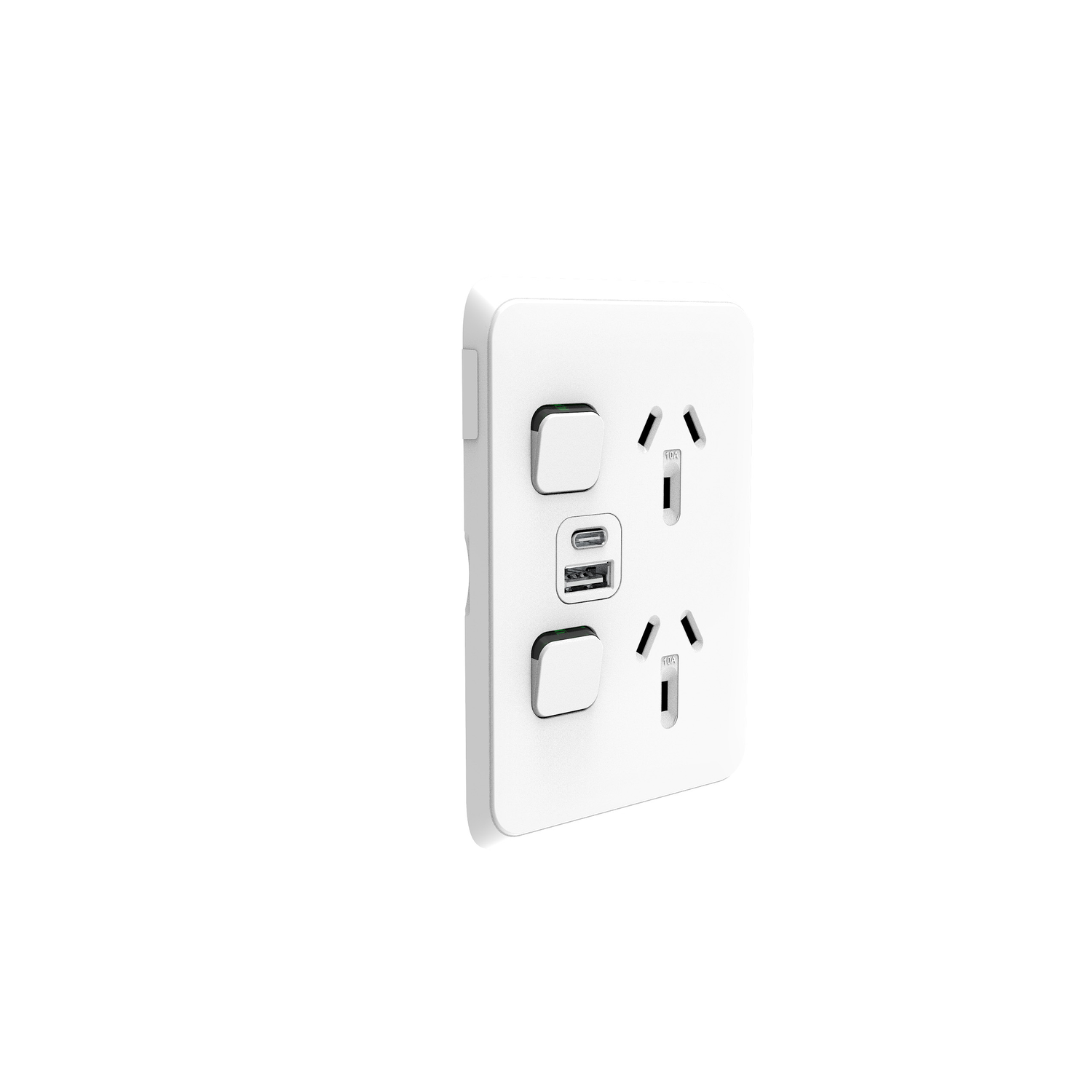 PDL Iconic - Double Switched Socket Vertical + Double USB Type A+C - Vivid White