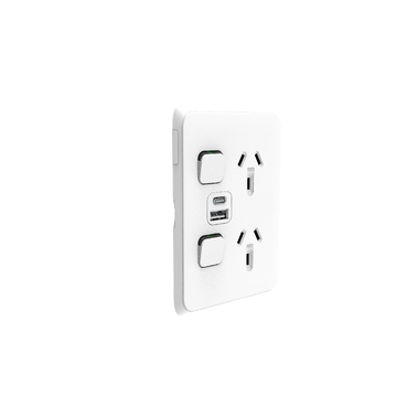 Iconic, Double Switched Socket, Vertical + Double USB Type A+C