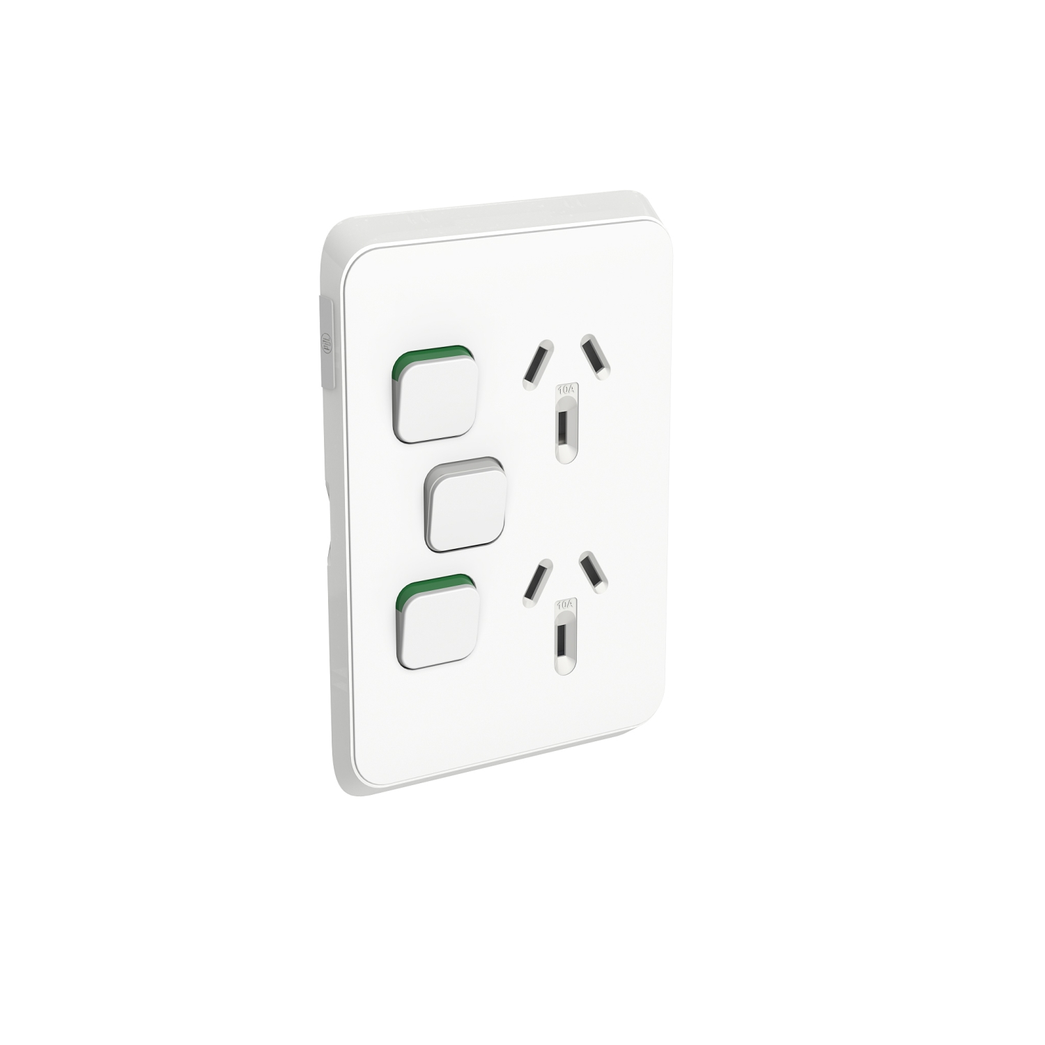 PDL Iconic - Double Switched Socket + Switch 10A Vertical 250V - Vivid White