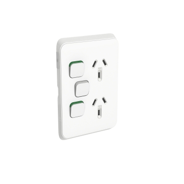 PDL Iconic Double Switch Power Point, Vertical Mount, 250V, 10A, With Removable Extra Switch