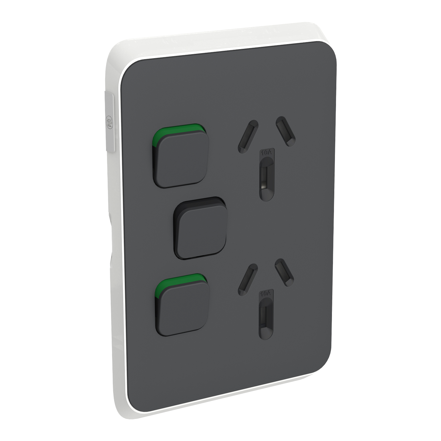 PDL Iconic - Cover Plate Double Switched Socket + Switch 10A Vertical - Anthracite