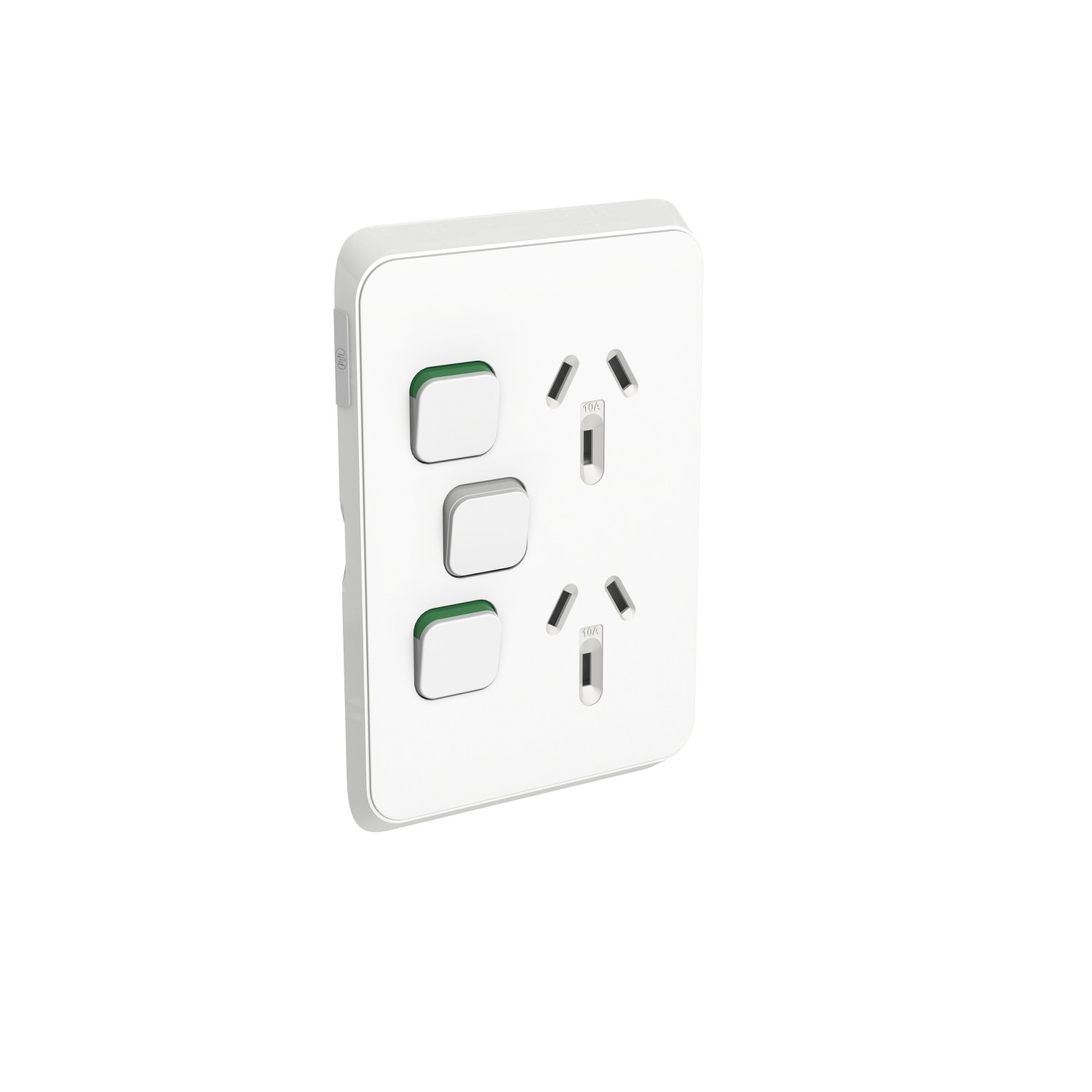 PDL Iconic - Cover Plate Double Switched Socket + Switch 10A Vertical - Vivid White