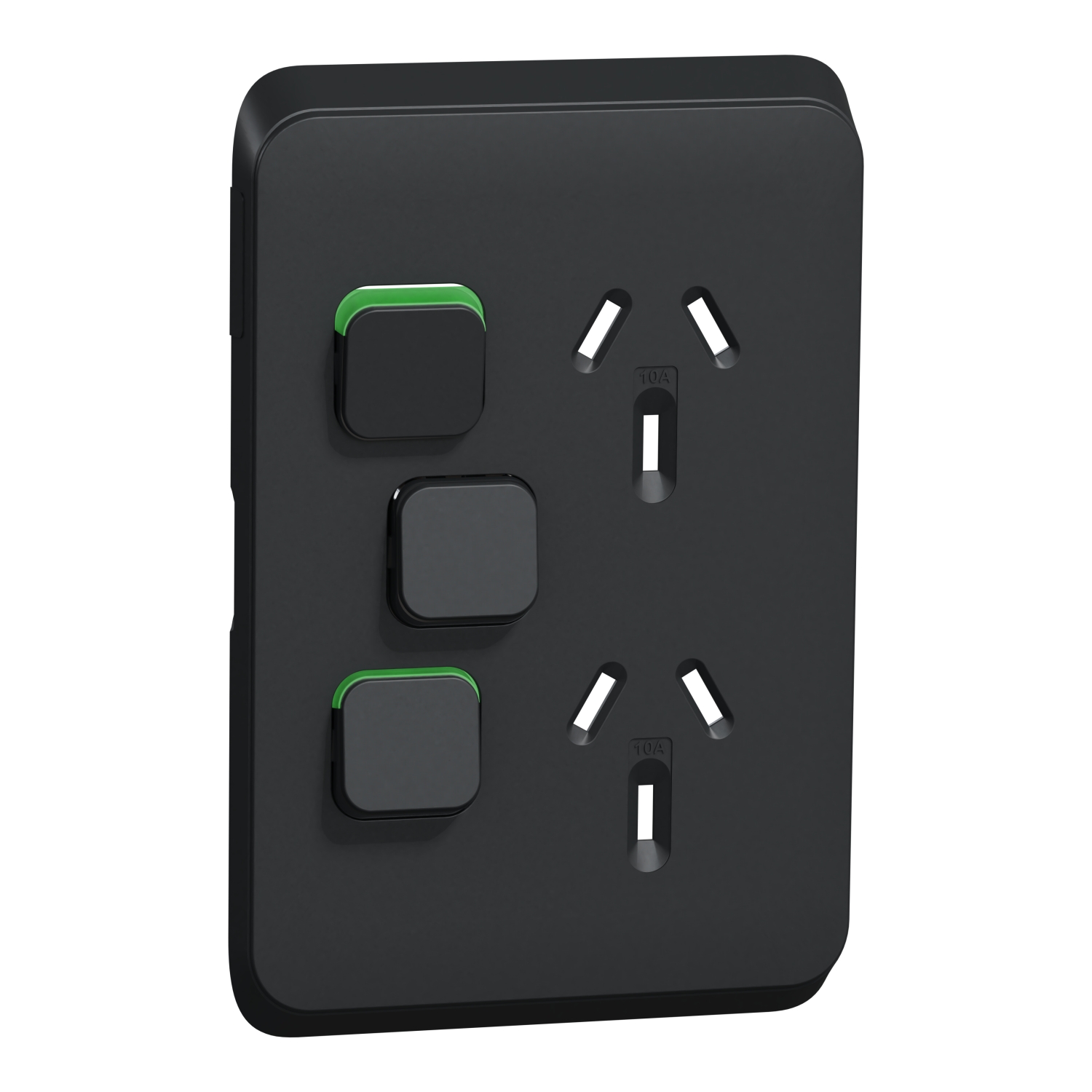PDL Iconic - Cover Plate Double Switched Socket + Switch 10A Vertical - Solid Black