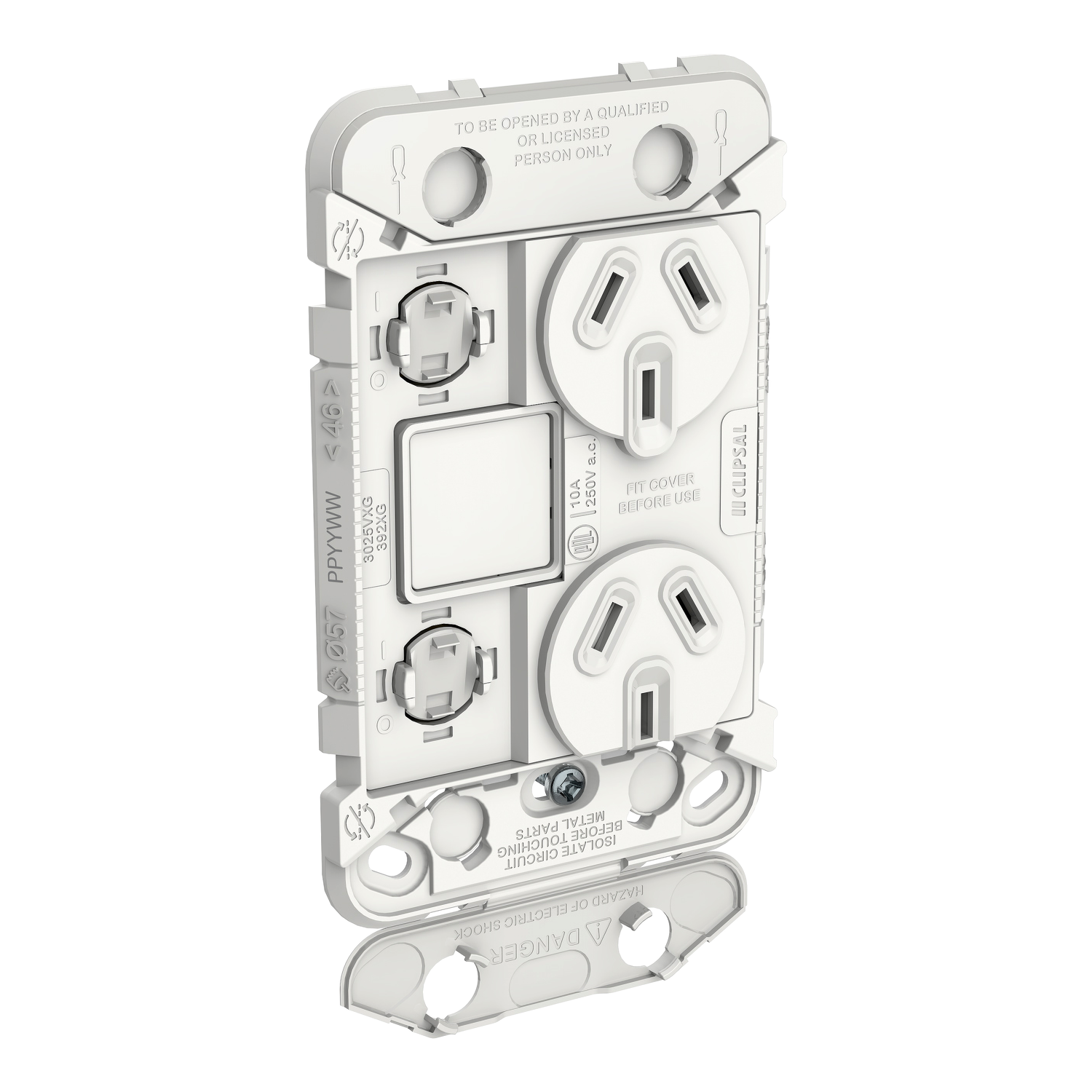 PDL Iconic - Grid Double Switched Socket + Switch 10A Vertical 250V