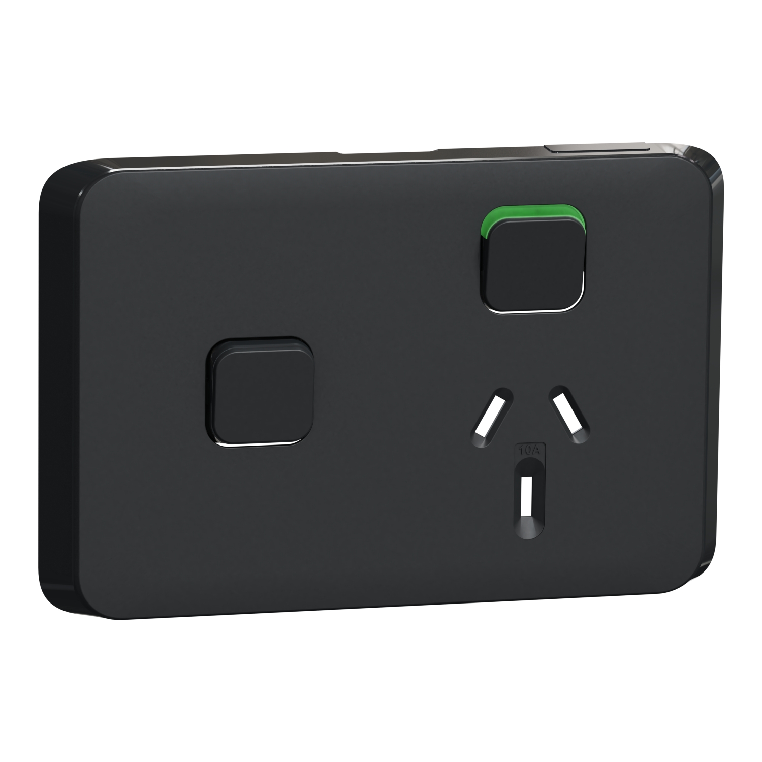 PDL Iconic - Cover Plate Switched Socket + Switch 10A Horizontal 250V - Solid Black