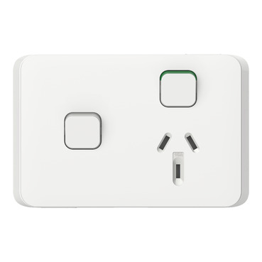 Iconic, Grid Switched Socket + Switch, 10A Horizontal 250V