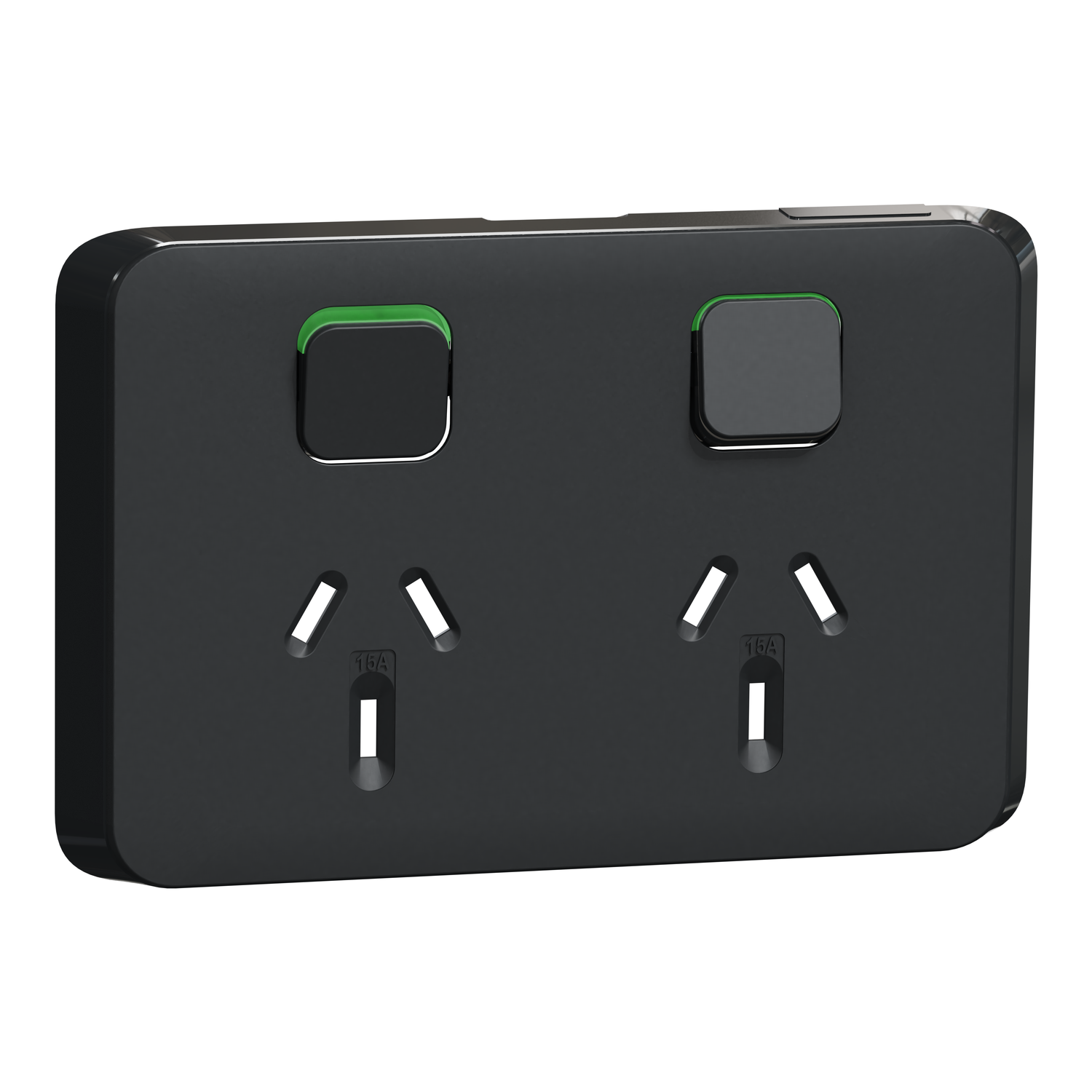 PDL Iconic - Cover Plate Double Switched Socket 15A Horizontal - Solid Black