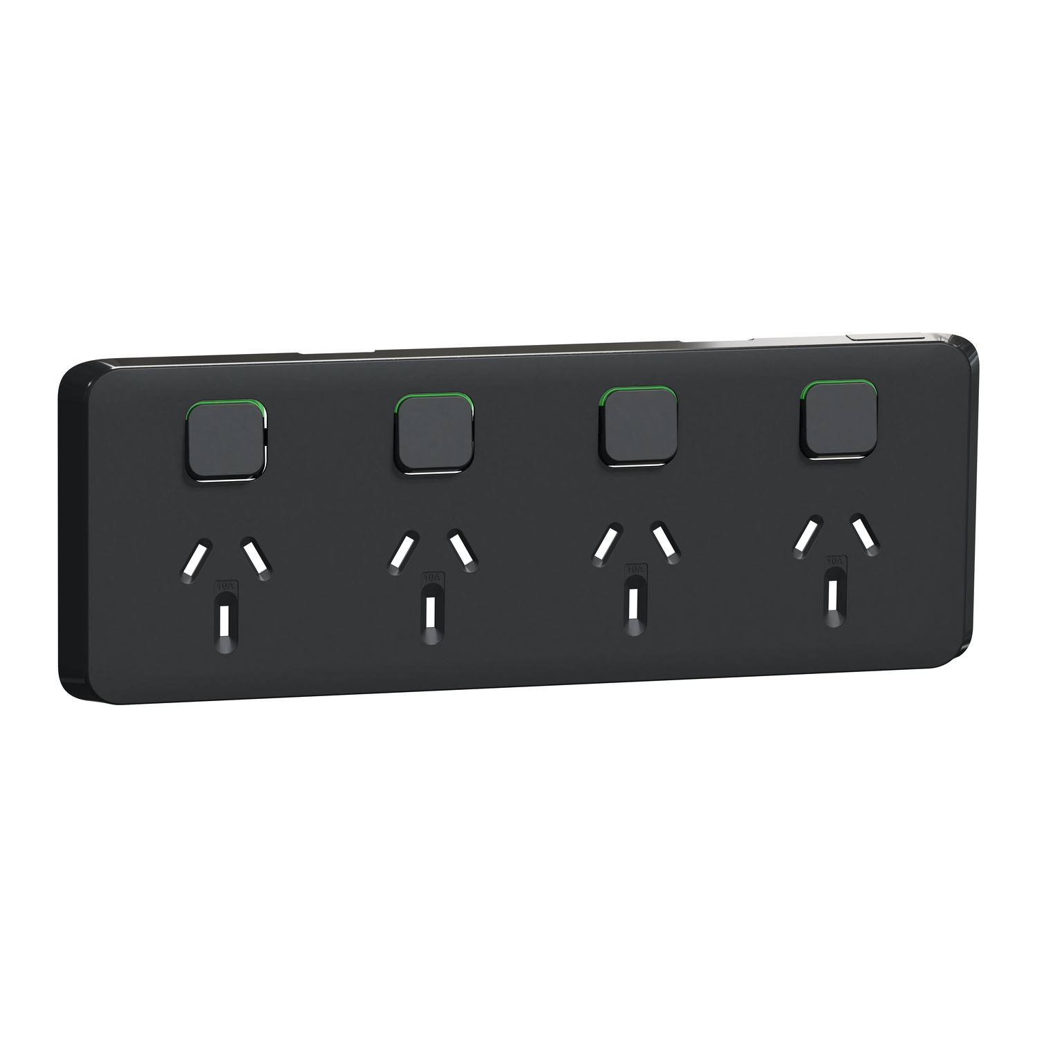 PDL Iconic - Cover Plate Quad Switched Socket 10A Horizontal - Solid Black