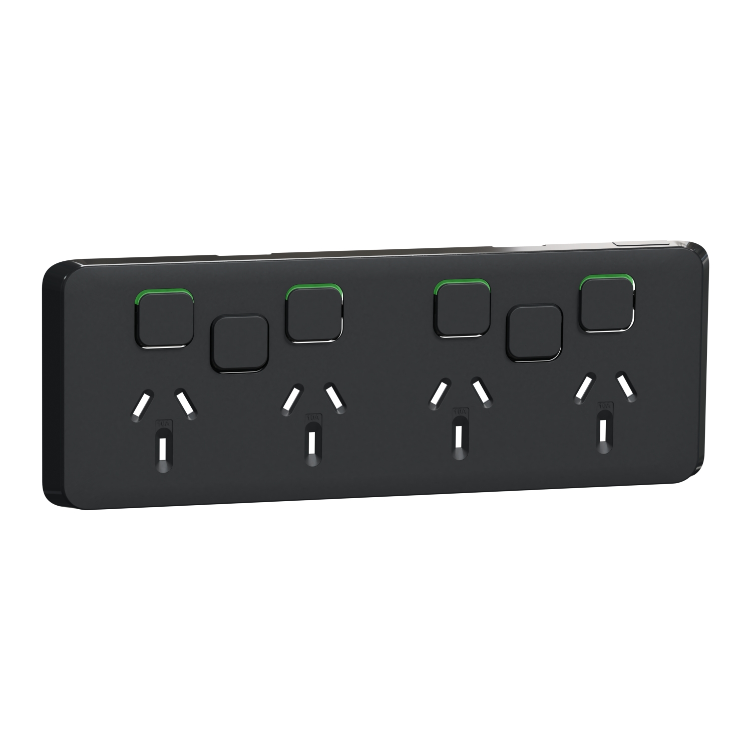 PDL Iconic - Cover Plates Quad Switched Socket 10A + 2 Switches - Solid Black