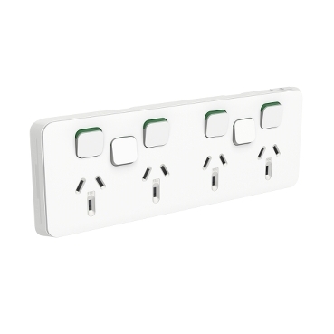 PDL Iconic Quad Switch Power Point With 2 Extra Switches, Horizontal Mount, 250V, 10A, Less Mechanisms