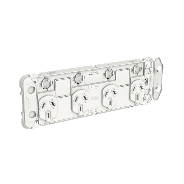 PDL Iconic Quad Switch Power Point Grid With 2 Extra Switches, Horizontal Mount, 250V, 10A, Less Mechanisms
