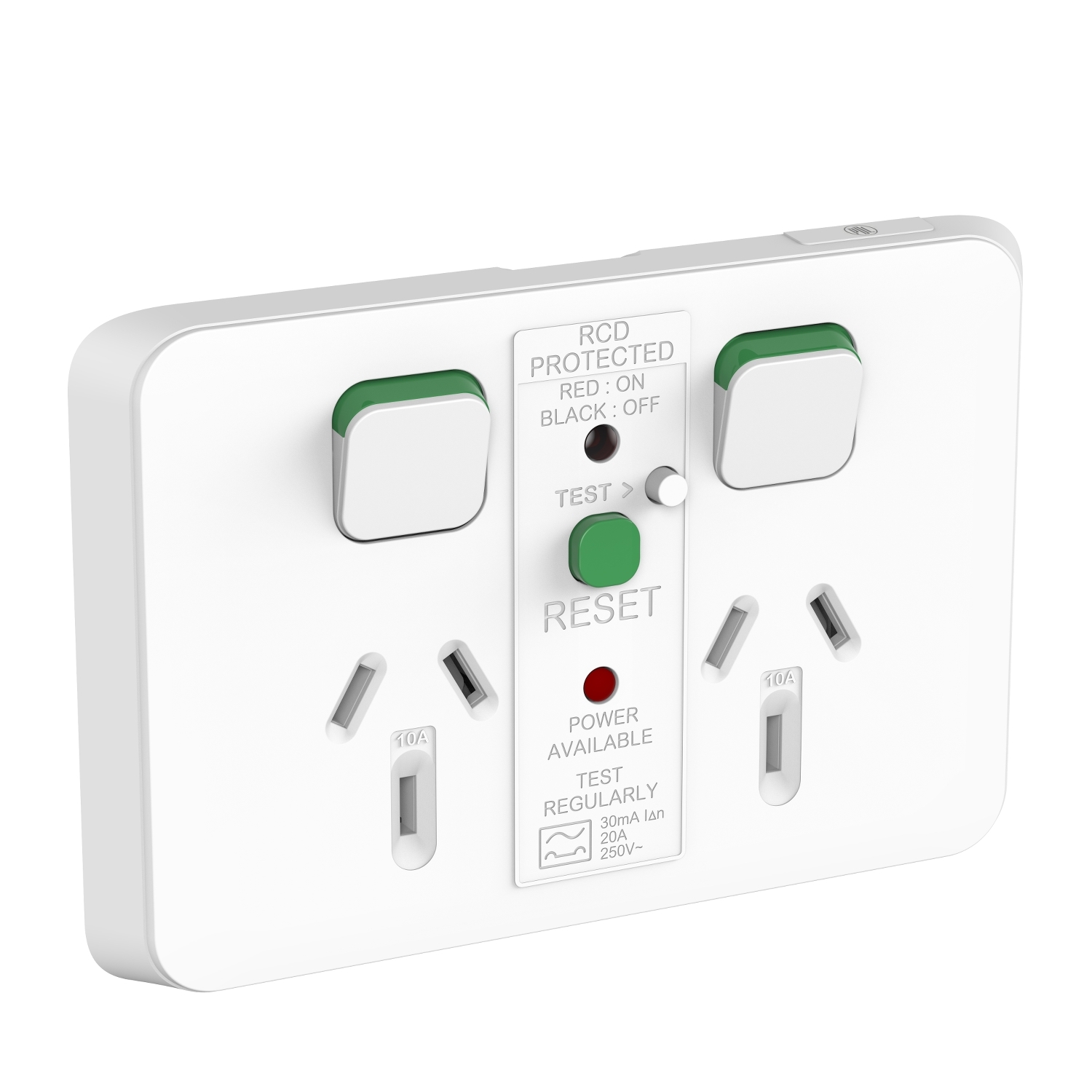 PDL Iconic - Double Switched Socket RCD 30mA Horizontal 10A - Vivid White