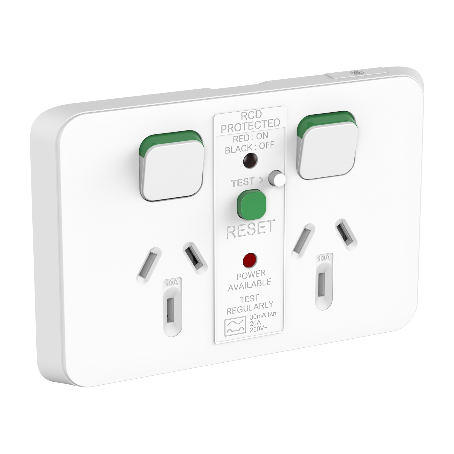 PDL Iconic - Cover Plate Double Switched Socket RCD 30mA Horizontal 10A - Vivid White