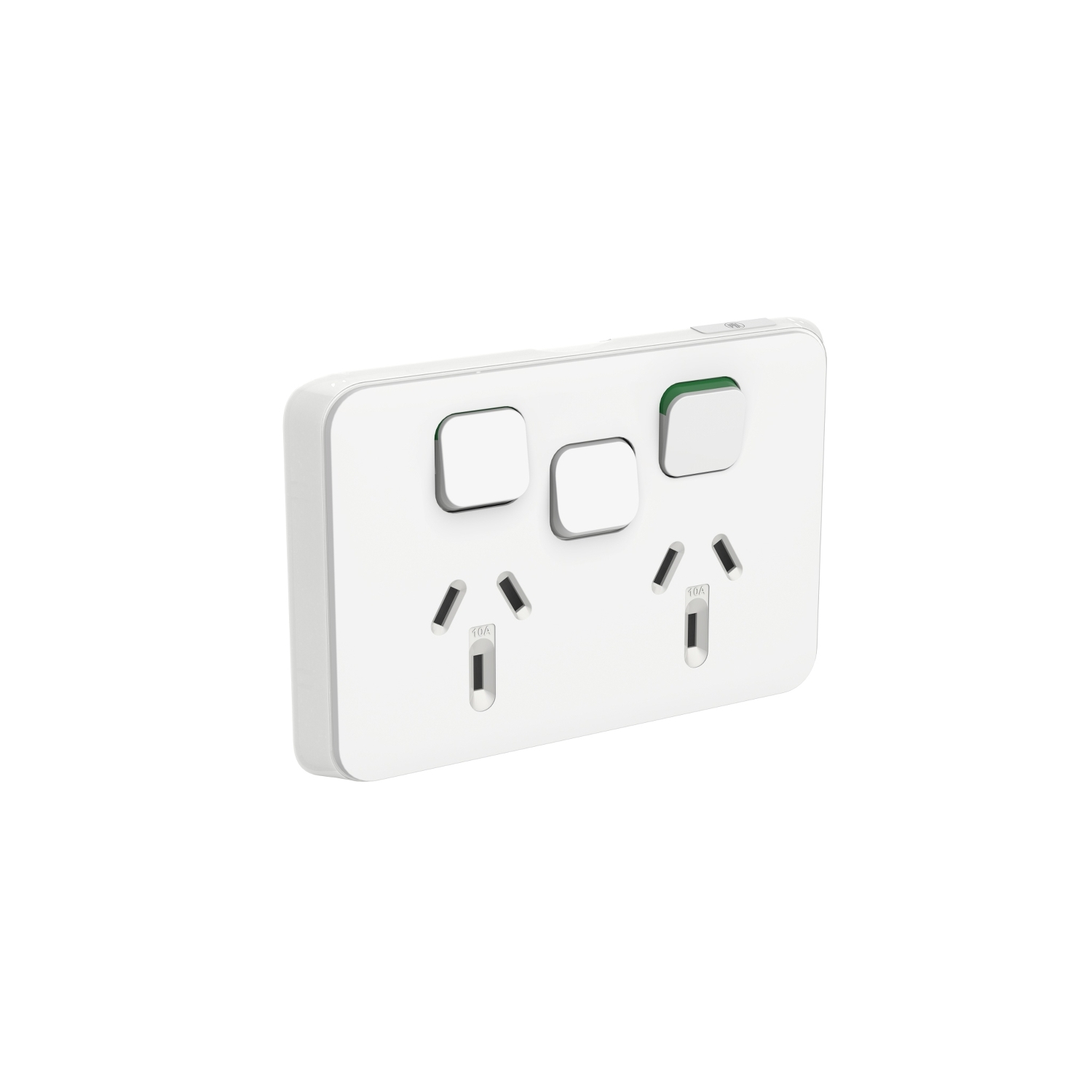 PDL Iconic - Double Switched Socket 10A + Switch Horizontal 250V - Vivid White