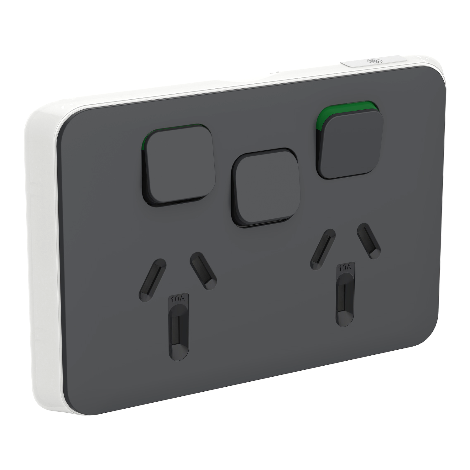 PDL Iconic - Cover Plate Double Switched Socket 10A + Switch Horizontal - Anthracite