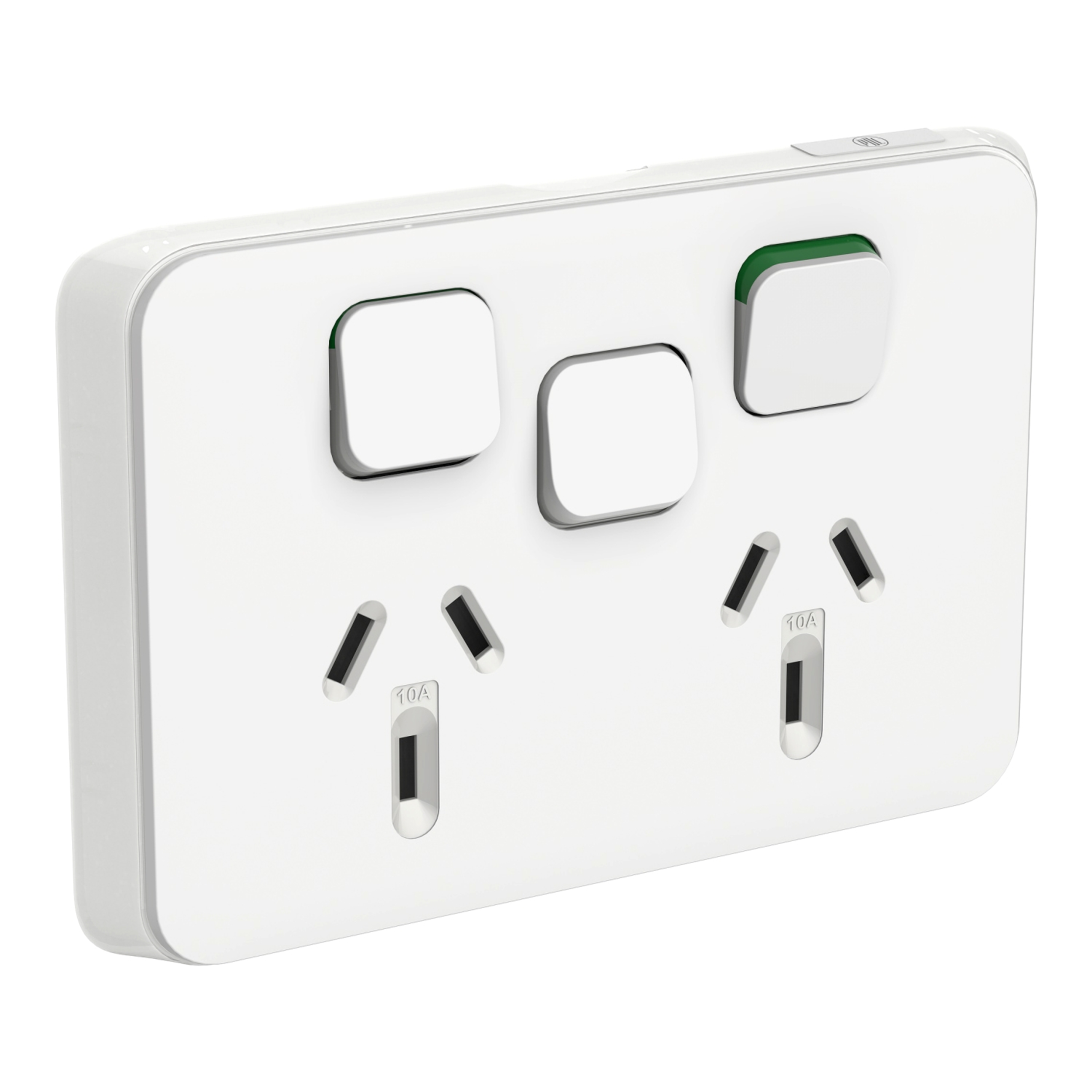 PDL Iconic - Cover Plate Double Switched Socket 10A + Switch Horizontal - Vivid White