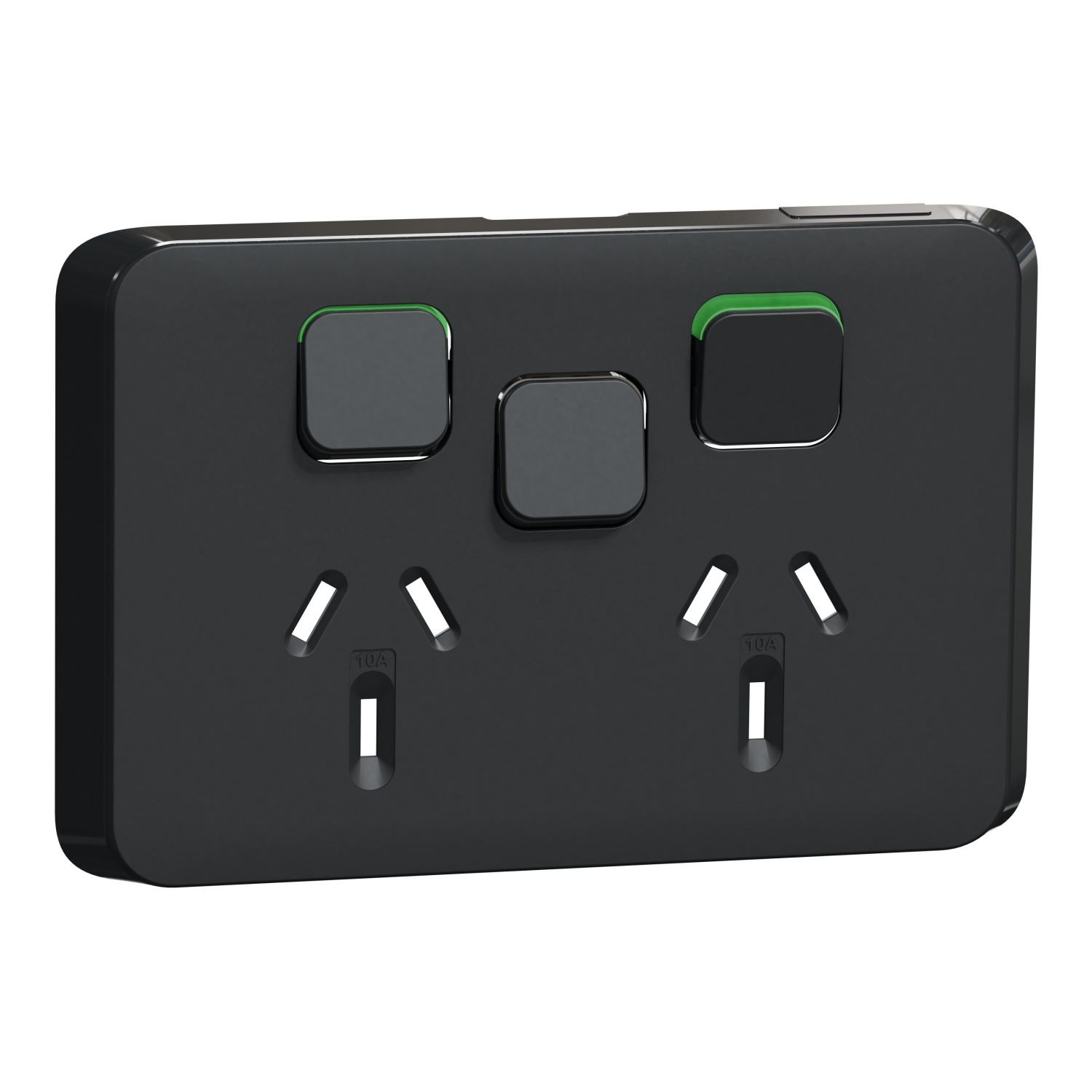 PDL Iconic - Cover Plate Double Switched Socket 10A + Switch Horizontal - Solid Black