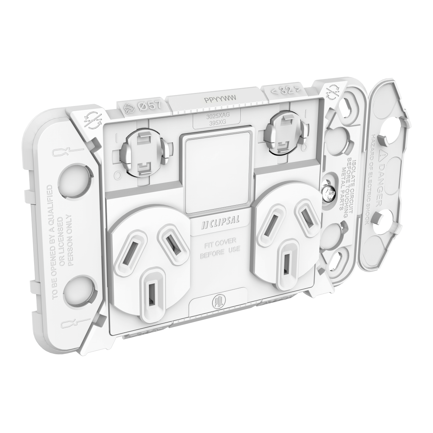 PDL Iconic Double Switch Power Point Grid with 1 extra switch, Horizontal Mount, 250V, 10A