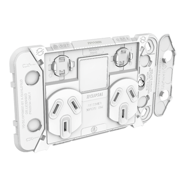 Iconic, Double Switch Power Point Grid With 1 Extra Switch, Horizontal Mount, 250V, 10A