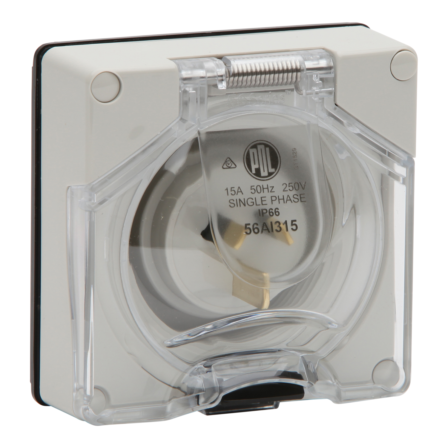 PDL 56 Series - Appliance Inlet 15A 250V 1-Phase 3-Flat Pin IP66 - Grey
