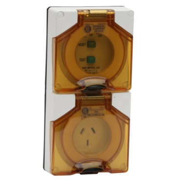 56 Series, RCD Protected Socket, 30mA 10A 240V 3-Flat Pin IP66