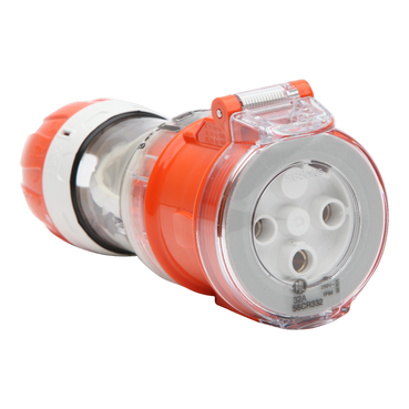 56 Series, Cord Connector Extension Socket, 32A 250V 3-Round Pin IP66, Orange