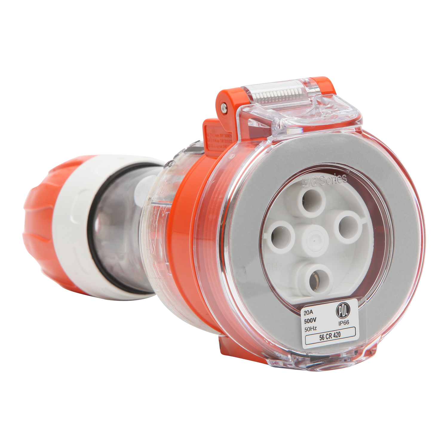 PDL 56 Series - Cord Connector Extension Socket 20A 500V 4-Round Pin IP66 - Orange