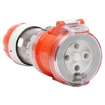 56 Series, Cord Connector Extension Socket, 32A 500V 4-Round Pin IP66, Orange