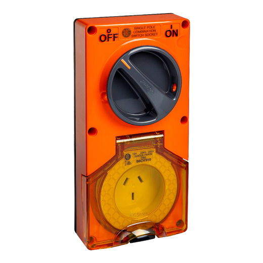 PDL 56 Series - Switched Socket 10A 250V 3-Flat Pin 2-Gang 1-Pole IP66 - Chemical-Resistant Orange