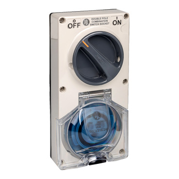 56 Series, Switched Socket, 16A 240V 3-Round Pin 2-Gang 2-Pole IP66