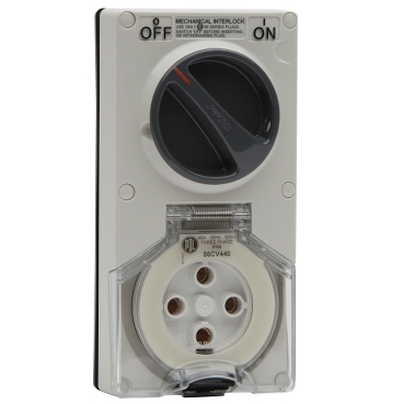 56 Series, Switched Socket, 40A 500V 4-Round Pin 2-Gang 3-Pole IP66