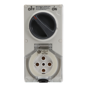 56 Series, Switched Socket, 50A 500V 5-Round Pin 2-Gang 3-Pole IP66