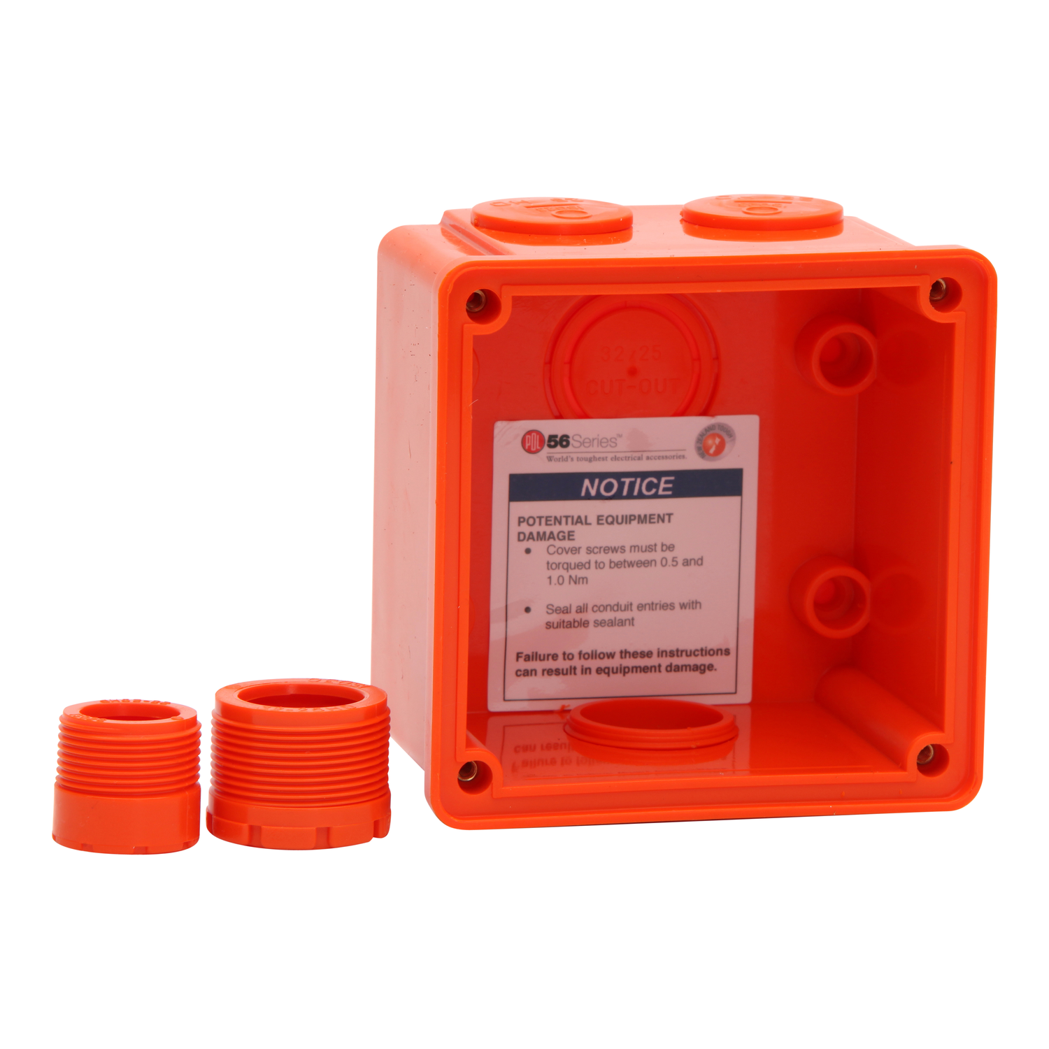PDL 56 Series - Enclosure 1-Gang 2x25mm 1x32mm IP66 - Chemical-Resistant Orange