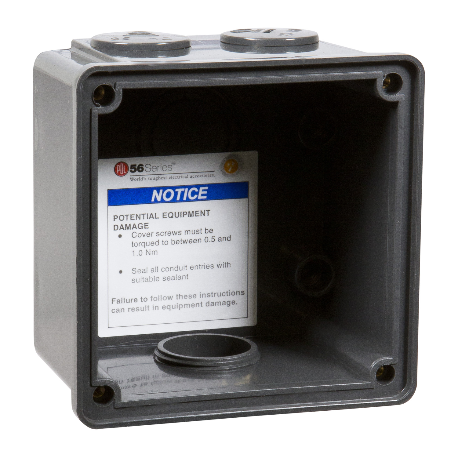 PDL 56 Series - Enclosure 1-Gang 2x25mm 1x32mm IP66 - Chemical-Resistant Grey