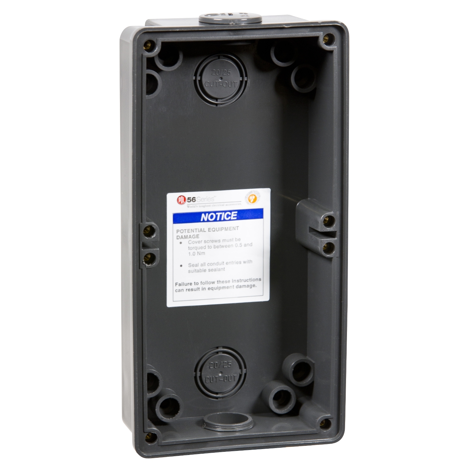 PDL 56 Series - Enclosure Shallow 2-Gang 2x25mm IP66 - Chemical-Resistant Grey