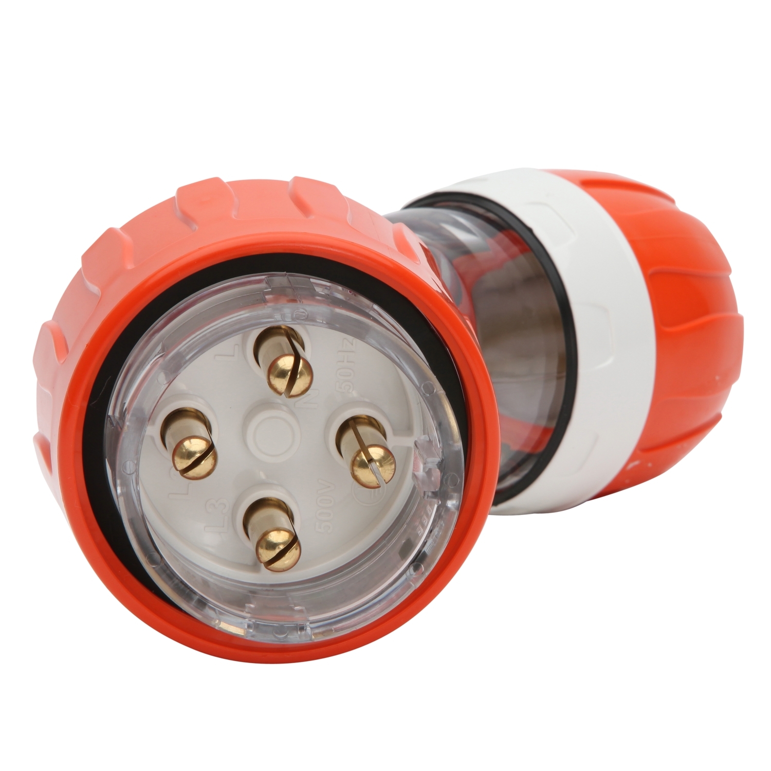 PDL 56 Series - Plug Angled 32A 500V 3-Phase 4-Round Pin IP66 - Orange