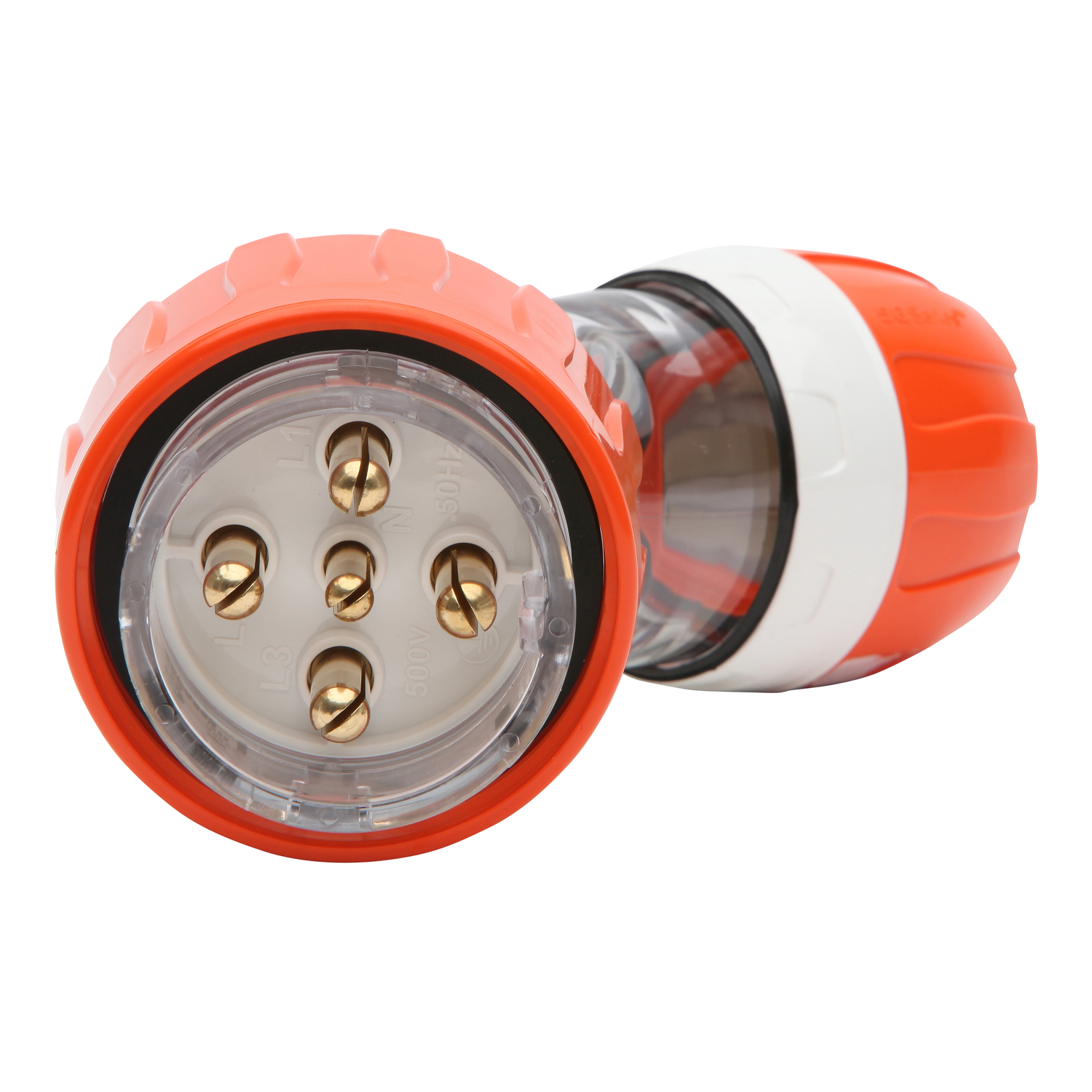PDL 56 Series - Plug Angled 32A 500V 3-Phase 5-Round Pin IP66 - Orange