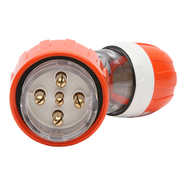 56 Series, Plug Angled, 32A 500V 3-Phase 5-Round Pin IP66, Orange