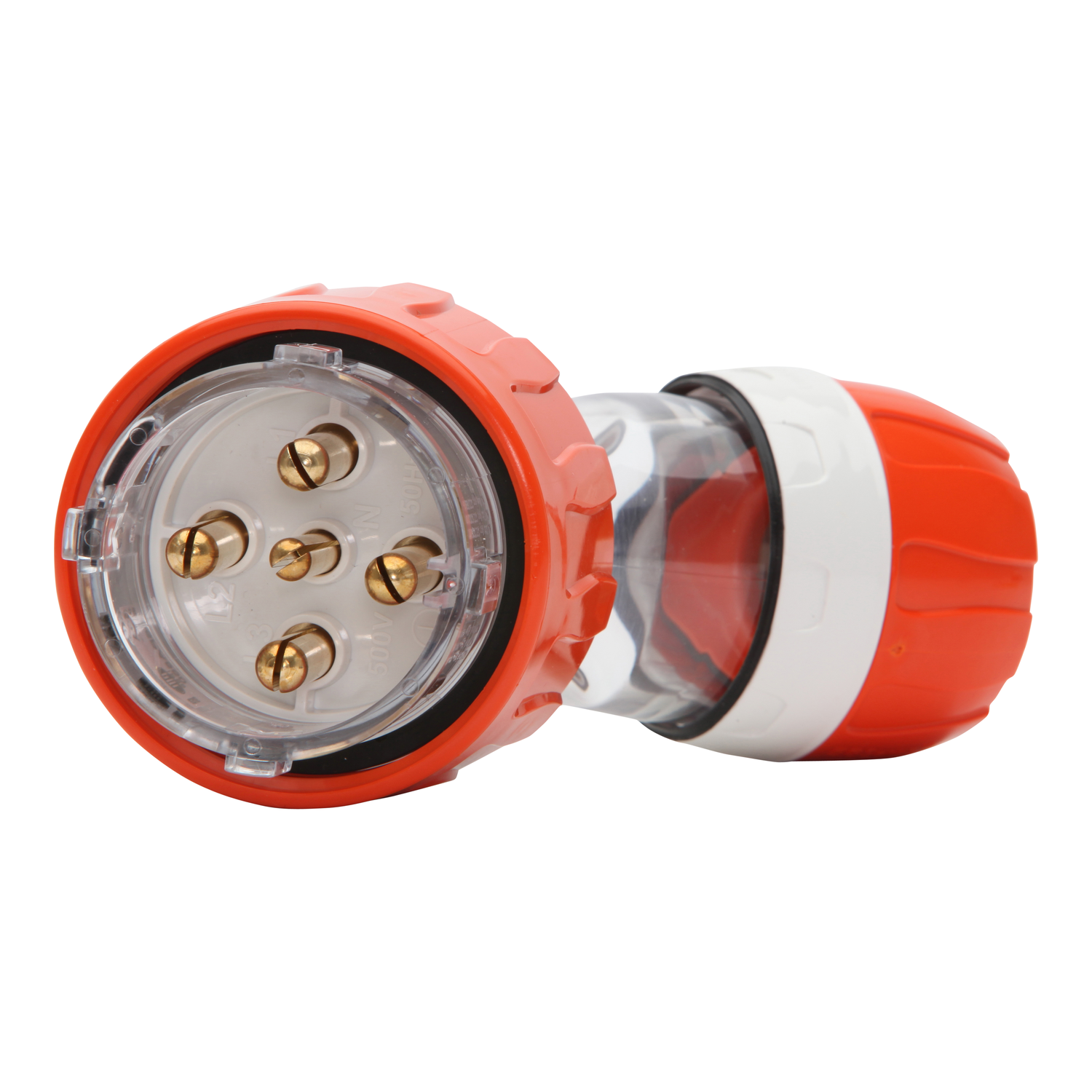 PDL 56 Series - Plug Angled 50A 500V 3-Phase 5-Round Pin IP66 - Orange