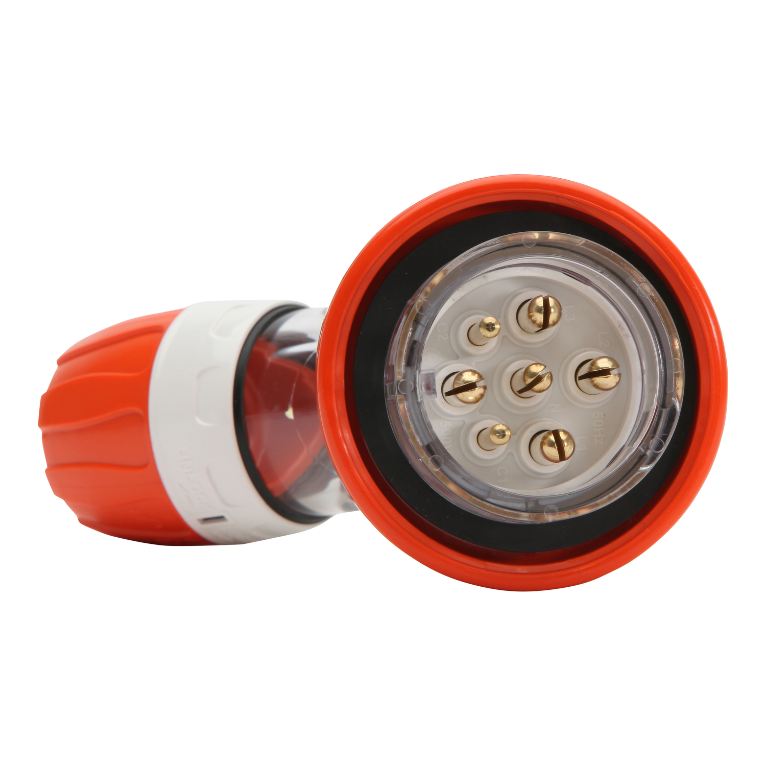 PDL 56 Series - Plug Angled 16A 500V 3-Phase 7-Round Pin IP66 - Orange