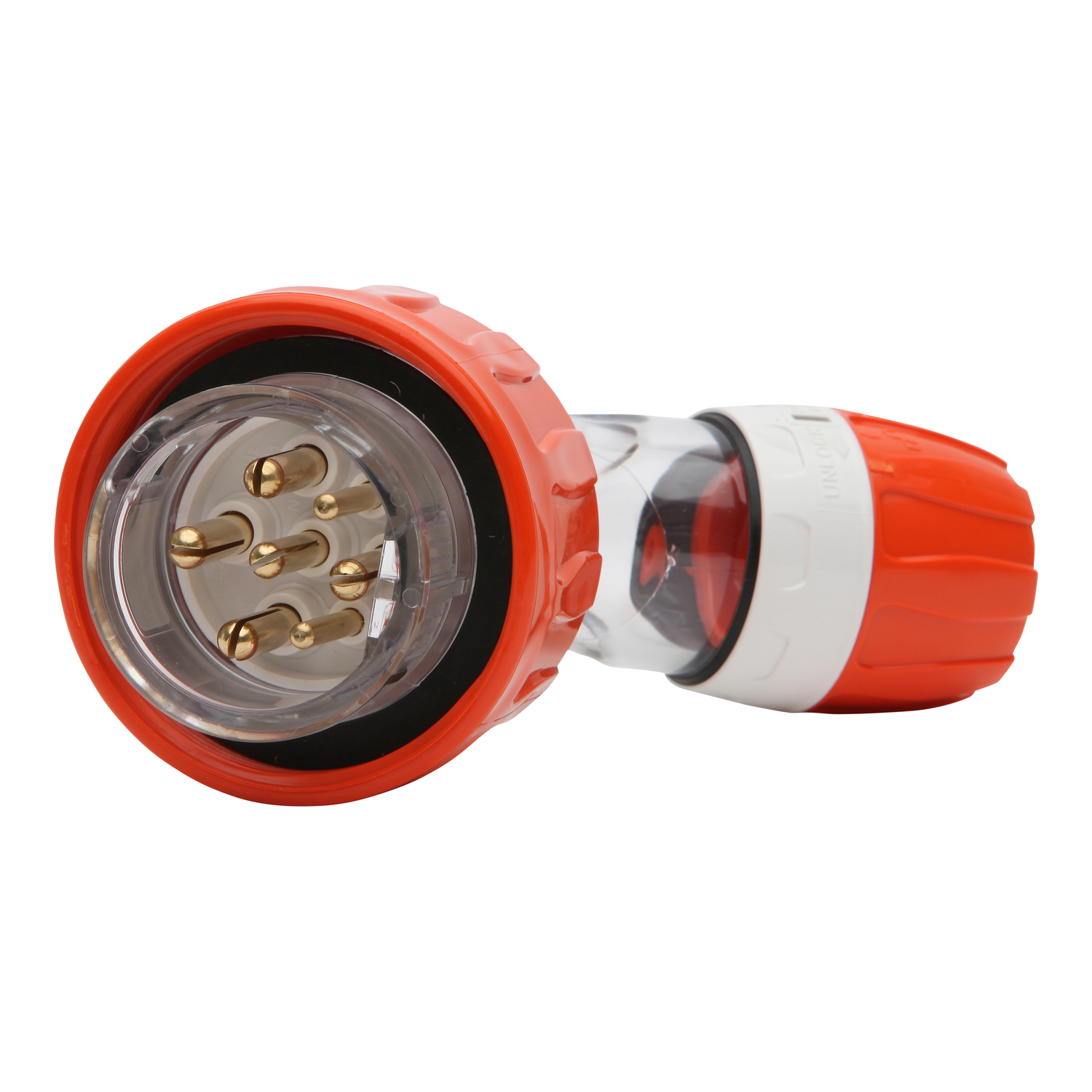 PDL 56 Series - Plug Angled 20A 500V 3-Phase 7-Round Pin IP66 - Orange