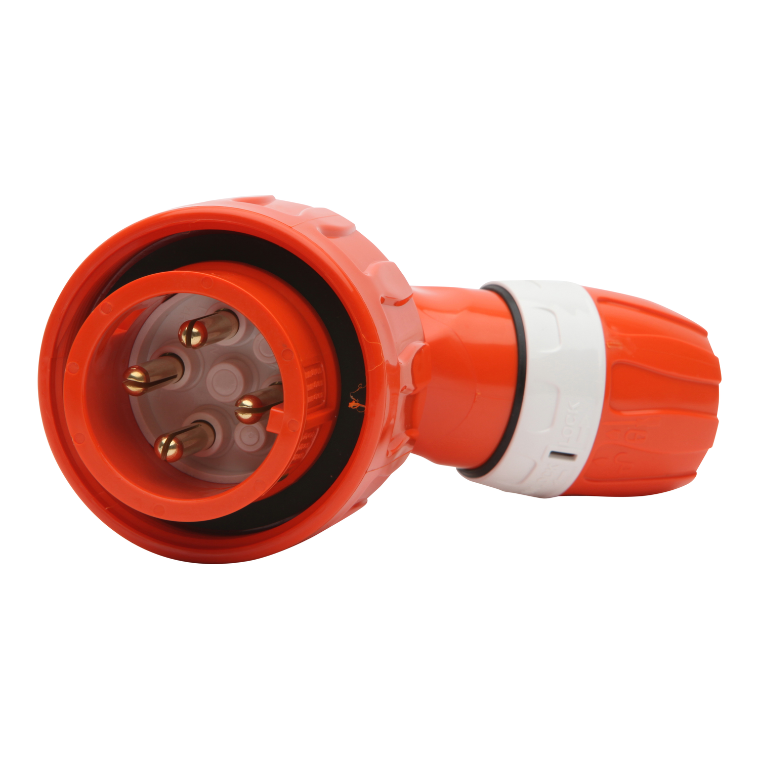 PDL 56 Series - Plug Angled 16A 500V 3-Phase 4-Round Pin IP66 PBT - Chem Res Orange