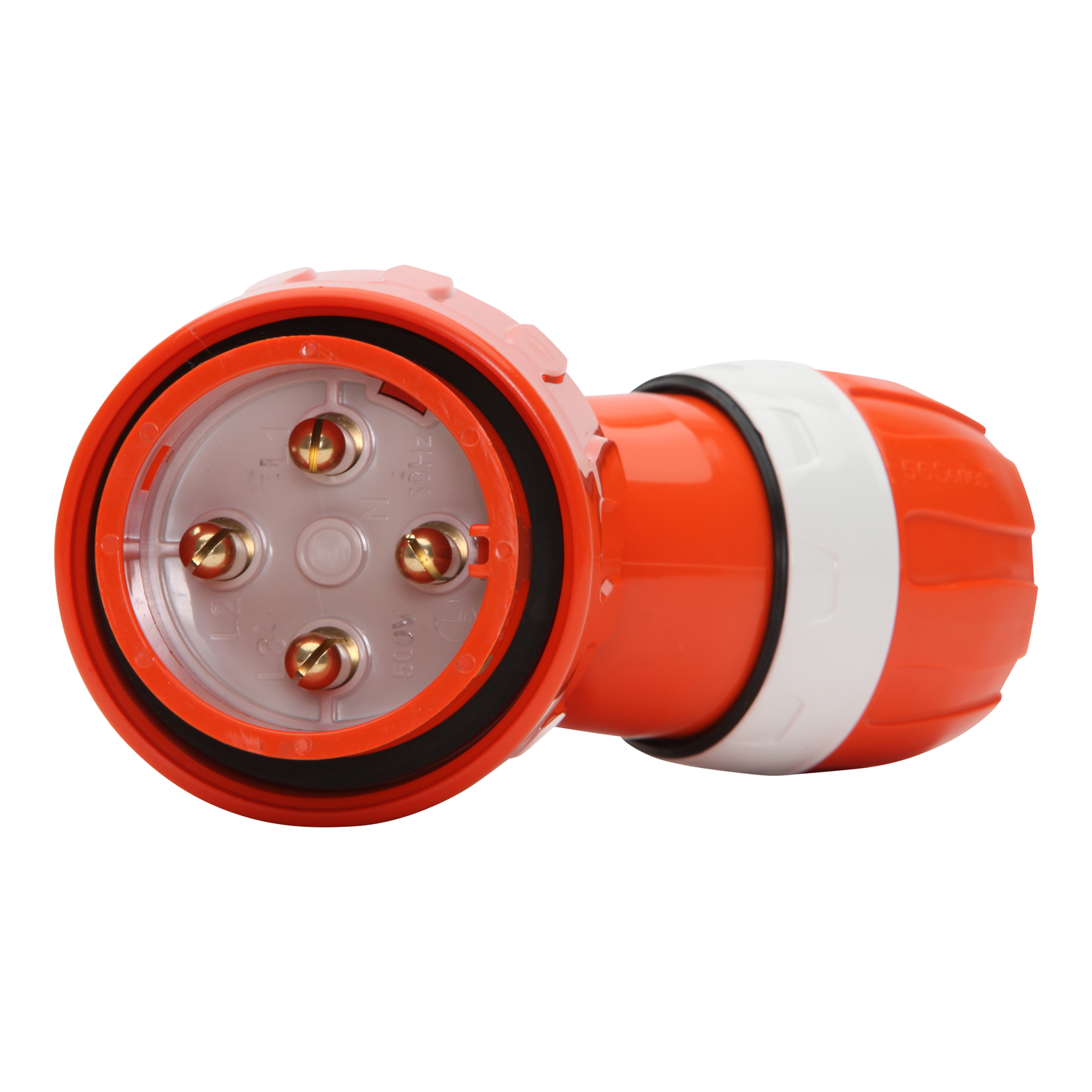 PDL 56 Series - Plug Angled 32A 500V 3-Phase 4-Round Pin IP66 PBT - Chem Res Orange