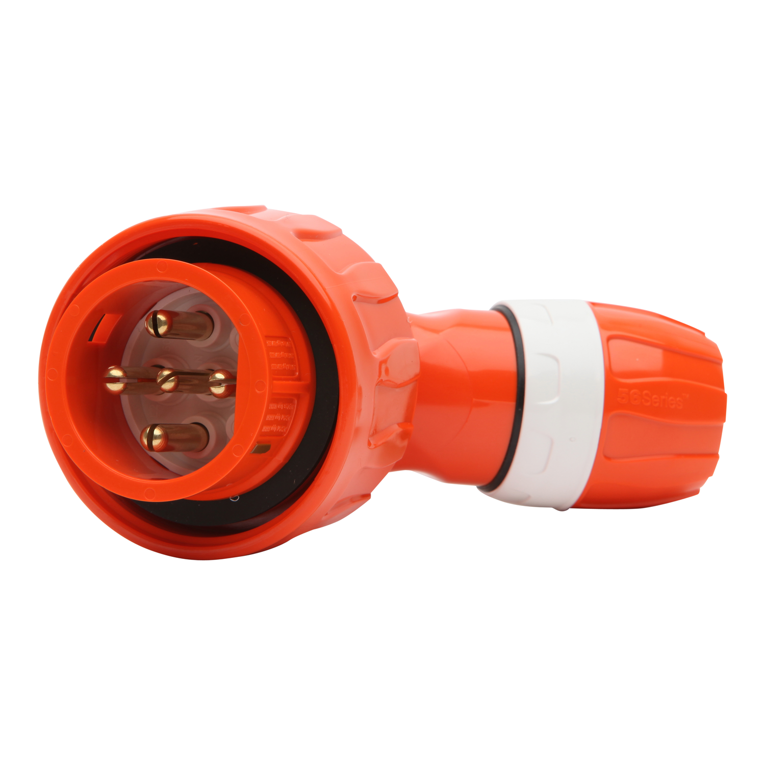 PDL 56 Series - Plug Angled 20A 500V 3-Phase 5-Round Pin IP66 PBT - Chem Res Orange